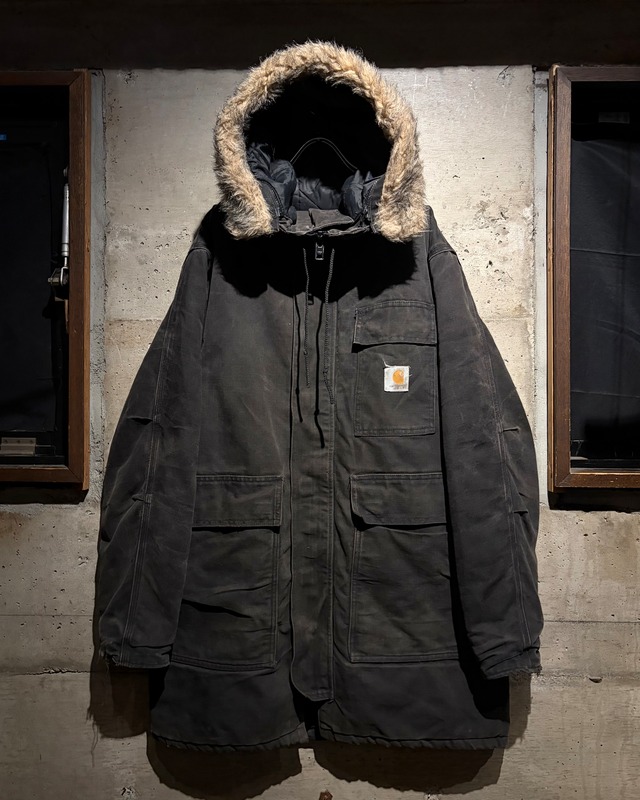 【Caka】"Carhartt" Star Tag Vintage Faded Black Color Siberian Parka