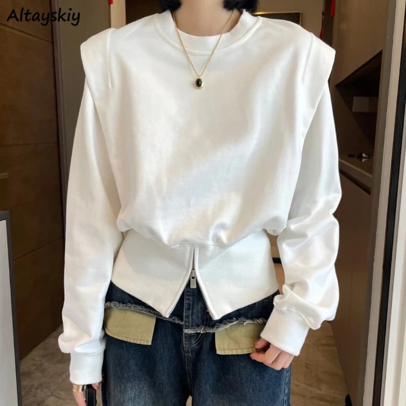 【新作】【送料無料】 女性パーカートレンディな韓国スタイルレジャーオールマッチシンプルストリートソリッドルーズパッチワークソフト長袖ジッパーシックな O ネック 034640839127