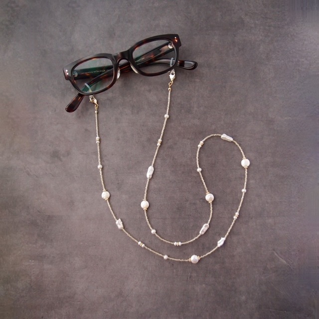 【Glasses Code】 Pearl × Glass Beads / 2way Necklace グラスコード ネックレス兼用（眼鏡ホルダー）