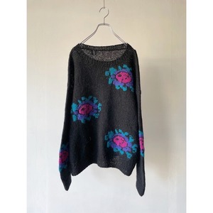 flower design mohair knit pullover
