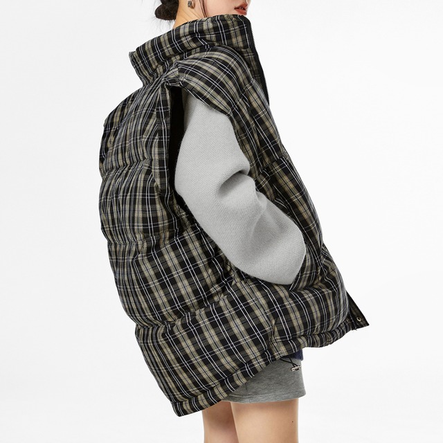 retro checked vest jacket　レトロチェック柄ベストジャケット　J0480