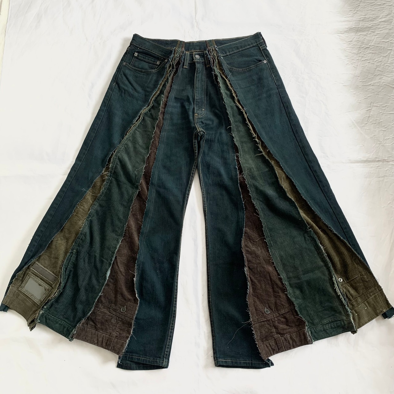 No.315【all olive】再構築 リメイク フレア パンツ ハカマ 袴 