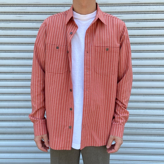 NIKEACG ナイキ チェック柄長袖シャツ ナイロン サーモンピンク M