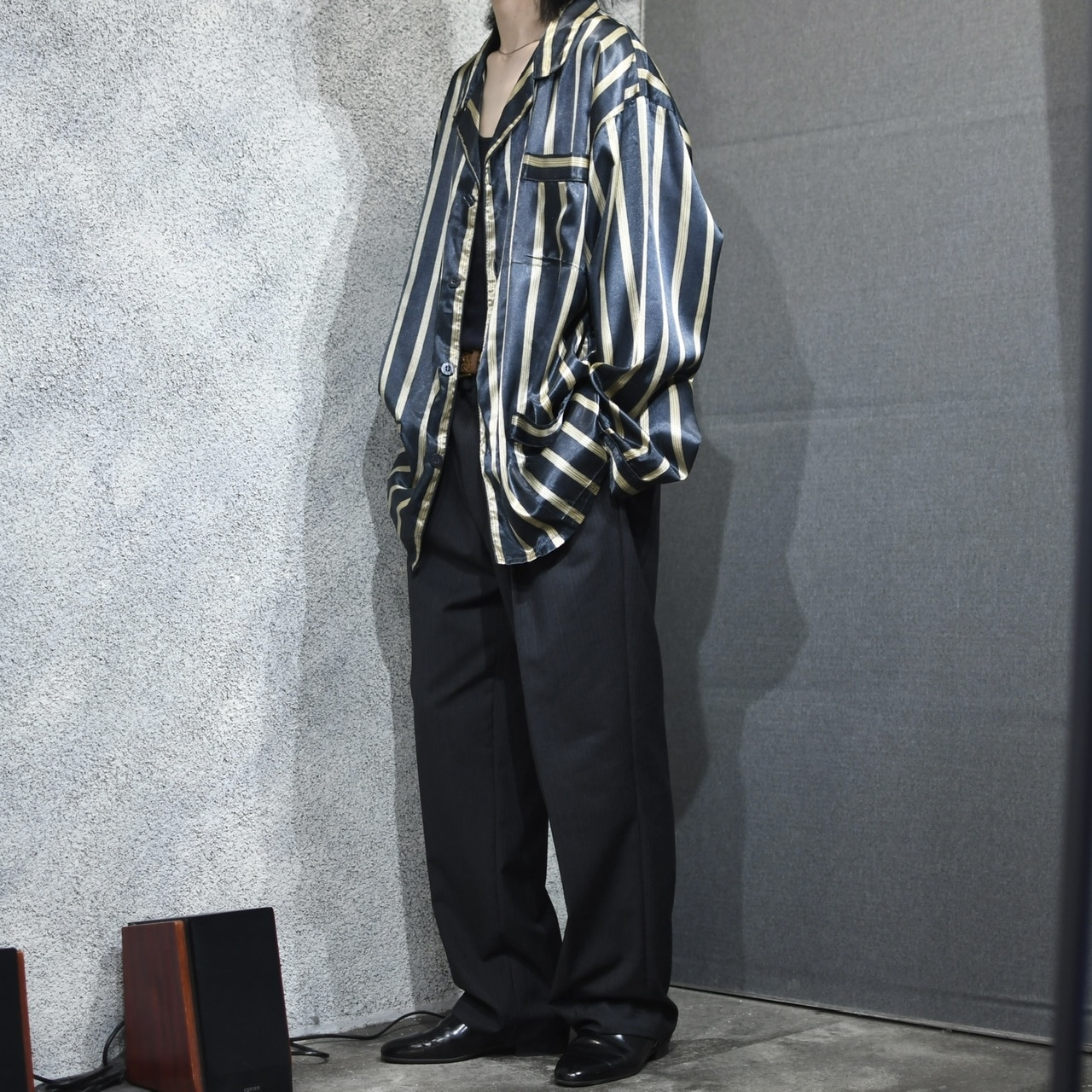 stripe pattern satin pajama shirt