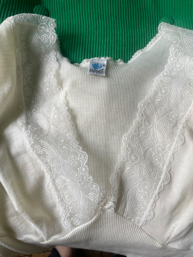70s Italy "GRIGNASCO" Lace Rib Knit Top