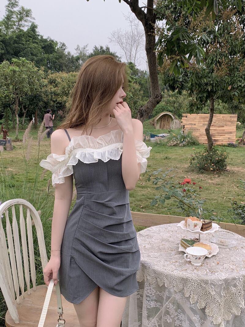 ドレス スリムスカート サマーラッフル 夏物 ブラックストロベリース81106974743