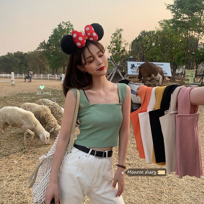 ニットショートスリムノースリーブトップス モンロー84599680506