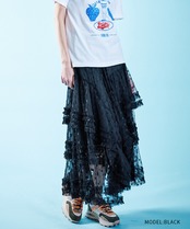 ラッフルフラワーチュールスカート (BLACK)　CQ-46055
