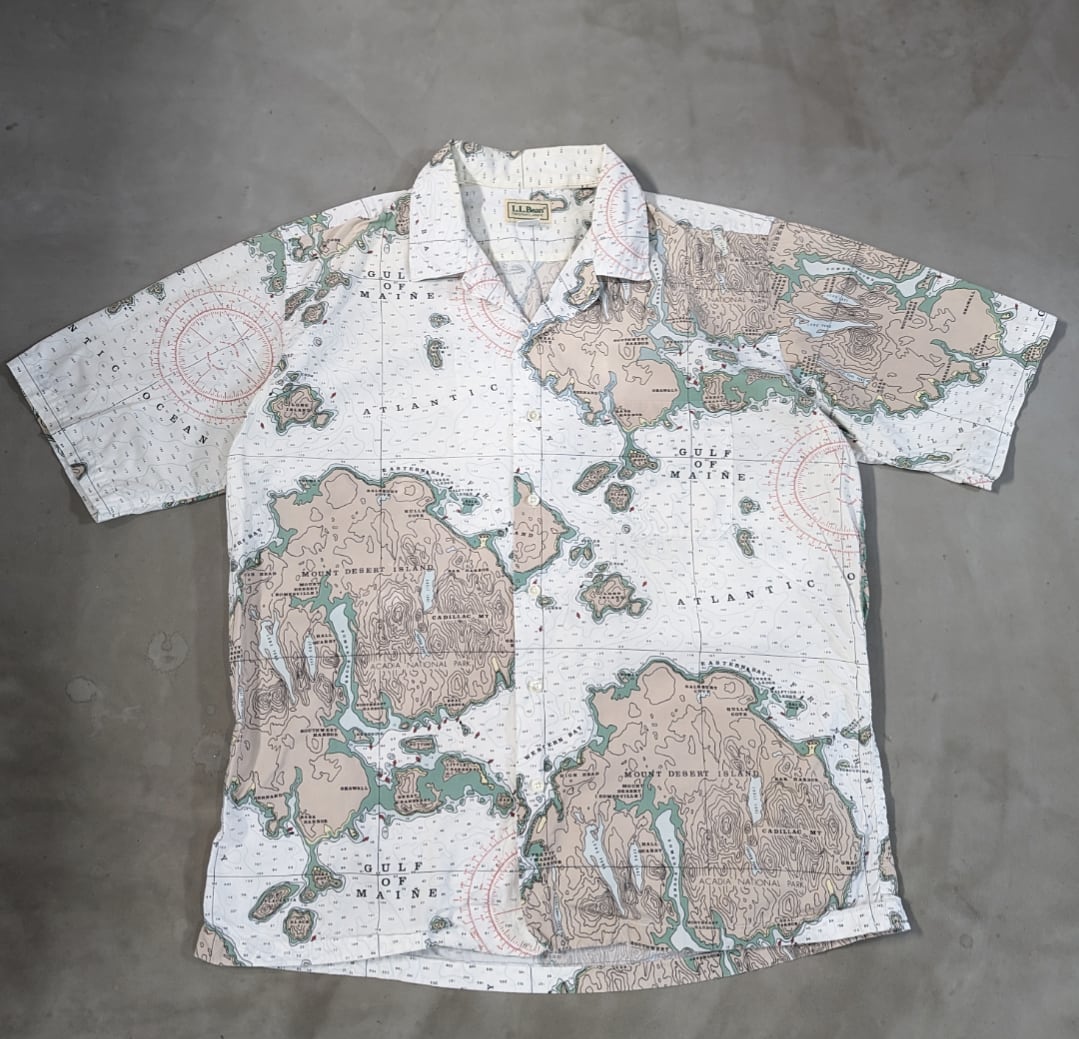 90s llbean map pattern hawaiian shirt 小岩店 | What