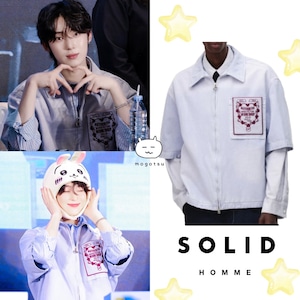 ★ENHYPEN ソヌ 着用!!【SOLID HOMME】バイオレットダイイングショートスリーブデニムシャツ