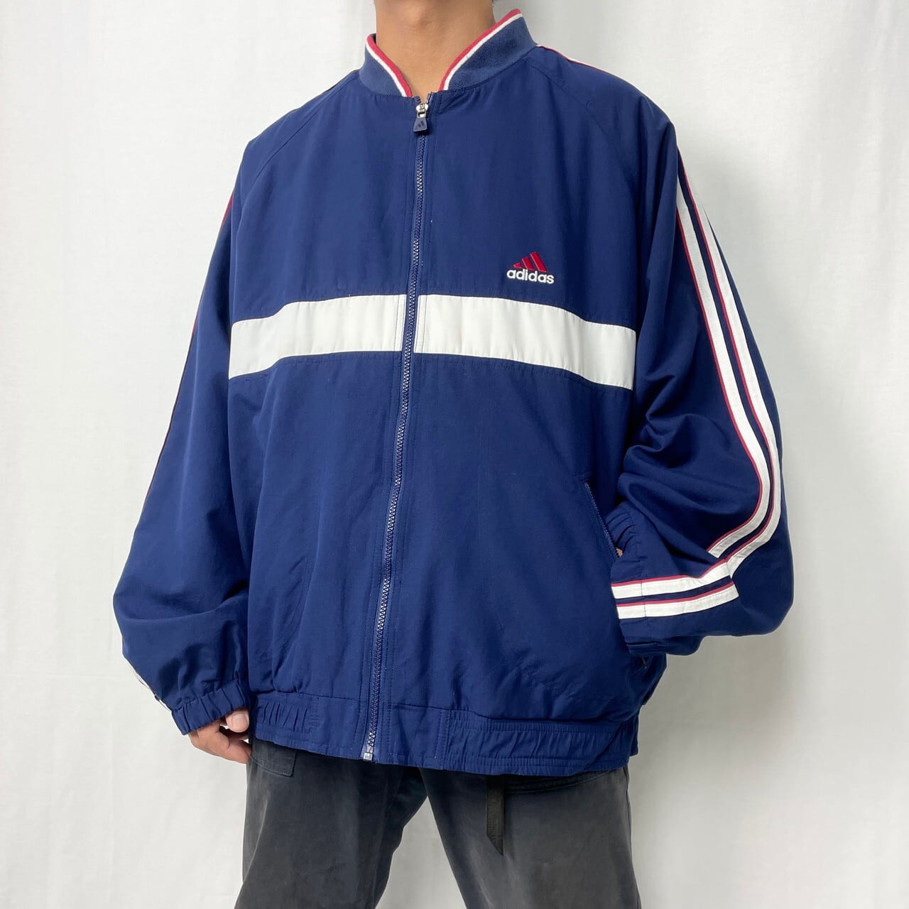 90s adidas ナイロン　トラックジャケット　青　白