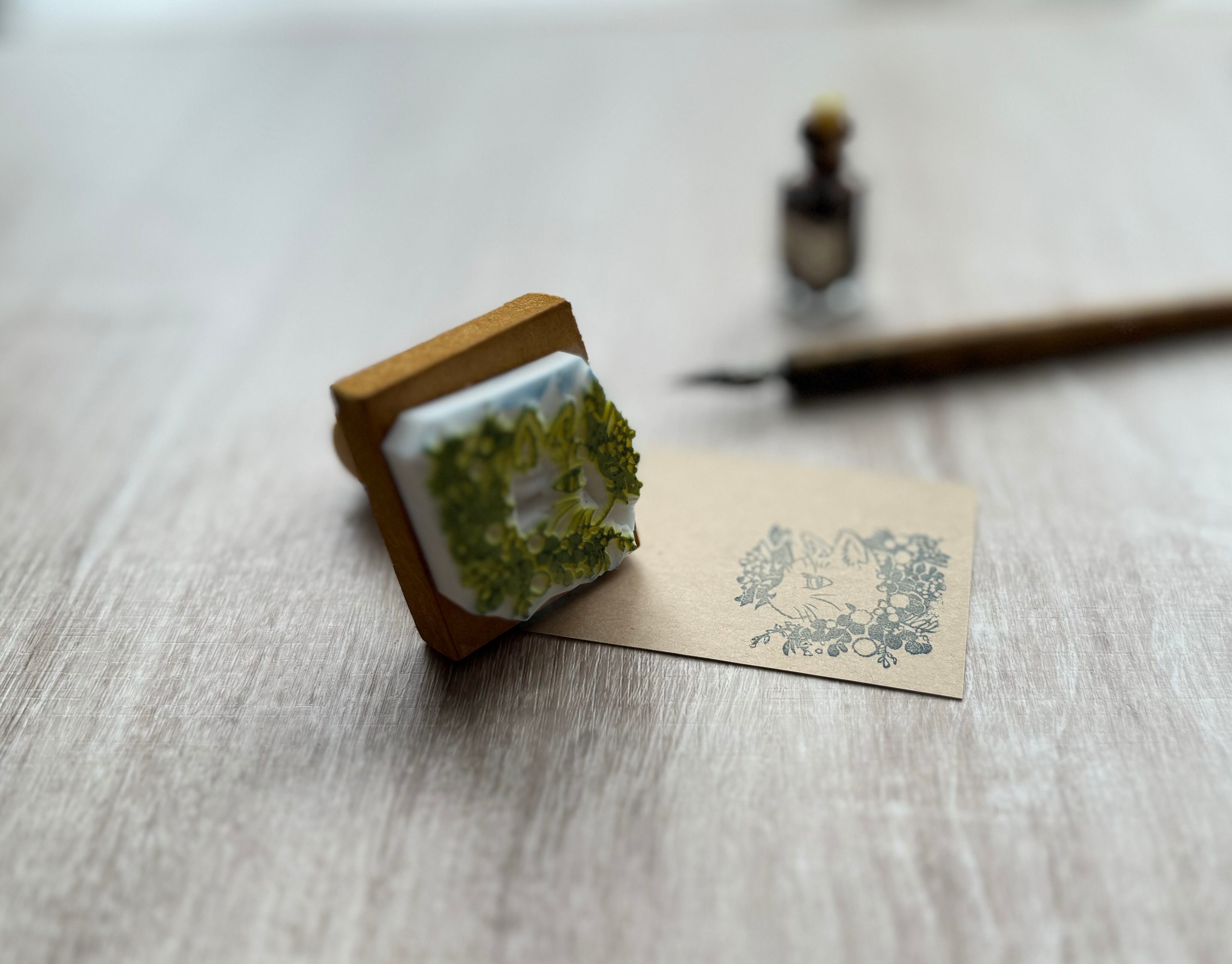 はんこ ハンコ かわいい イラスト 似顔絵 植物 ボタニカル にゃんこ 猫 ネコ はんこ スタンプ 花 葉　ポーズ