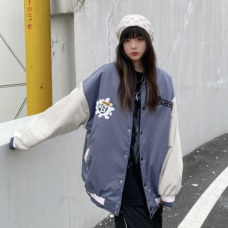 送料無料】KOREA x 原宿 ウィンター刺繍カラールーズジャケット