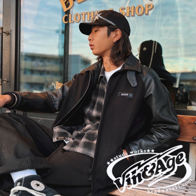 ファラオジャケット ジャケット メンズ メルトン 牛革  ブラック Vin & Age ヴィンアンドエイジ YPE VLJ8_25 PHARAOH JACKET