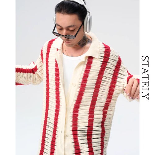 ワイドストライプ ローゲージニット カーディガン/2color_T08 画像