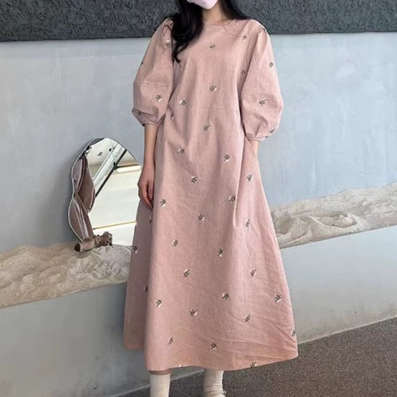 【ワンサイズ】ランタンスリーブワンピース