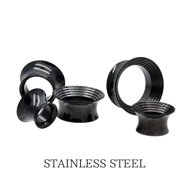 ボディピアス 16mm 19mm ブラック ラッパ型ライン ダブルフレア