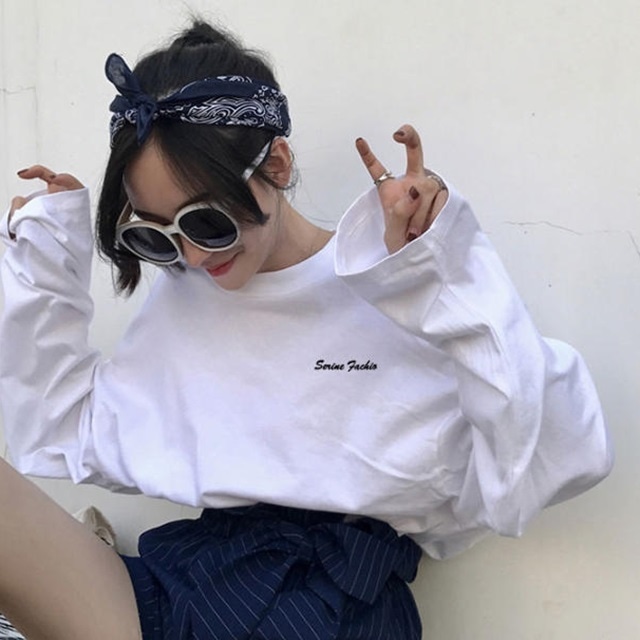 【送料無料】ロングTシャツ ロゴTシャツ 英字 ワンポイント ビッグシルエット ストリート 長袖 ゆったり レトロ 大人可愛い カジュアル シンプル ベーシック お出かけ デート 普段使い デイリー 着回し TP-173IU