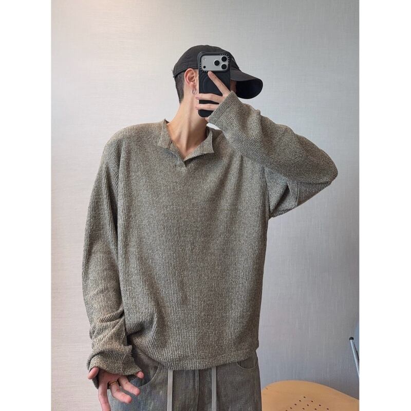 dannyandzeeベルベットタッチオープンカラー長袖Tシャツ