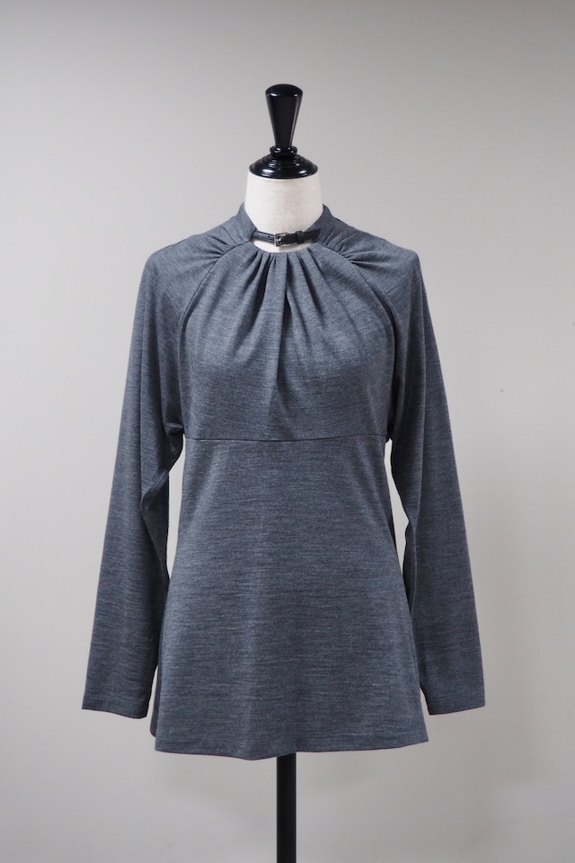 【FETICO】Wool gathered long sleeve top -grey-