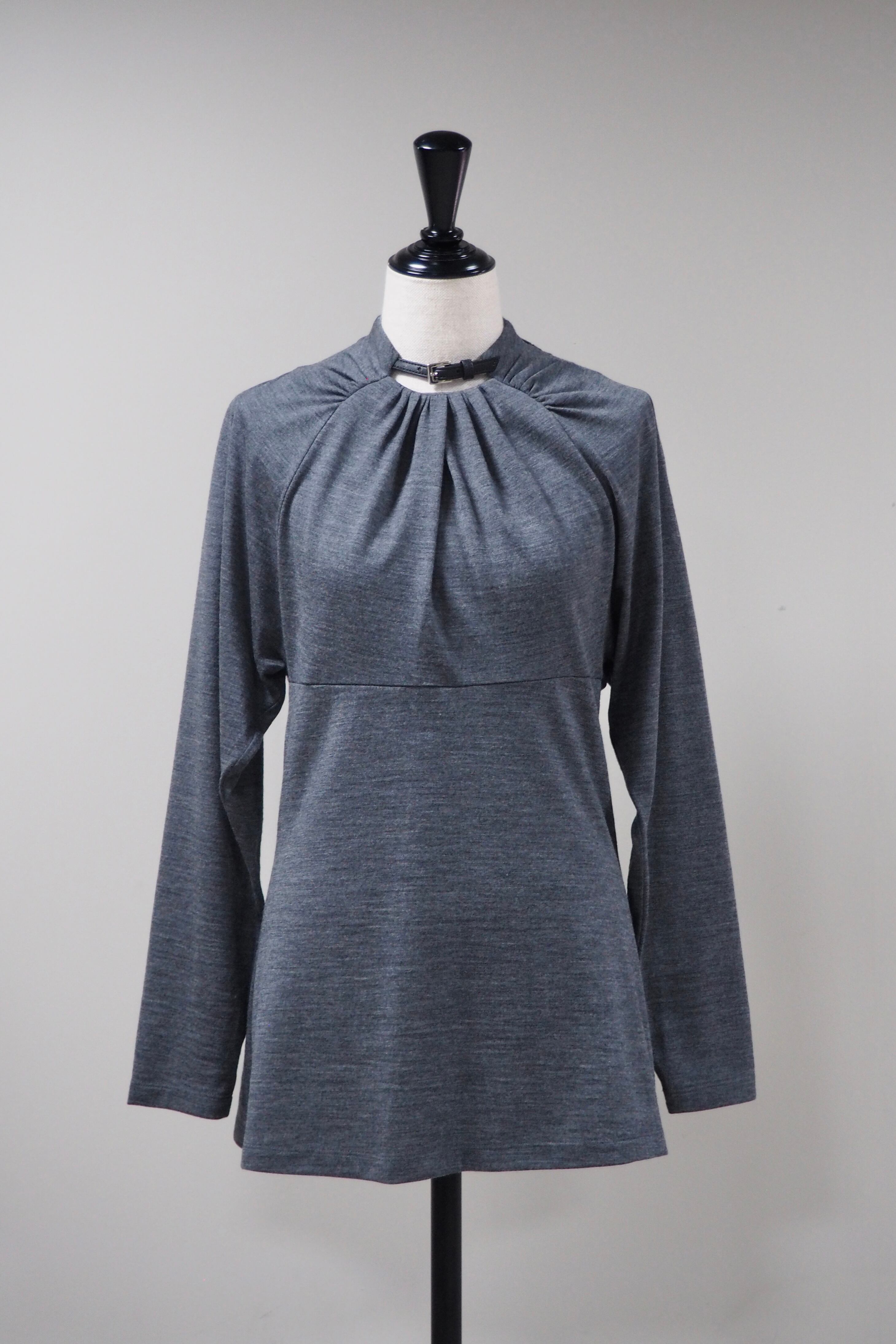 【FETICO】Wool gathered long sleeve top -grey-