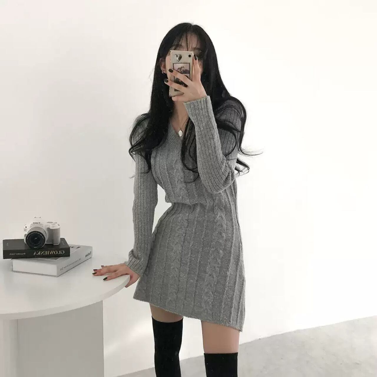 大人可愛い韓国シンプルニットワンピース ニットワンピース レディース 韓国ファッション 大人カジュアル