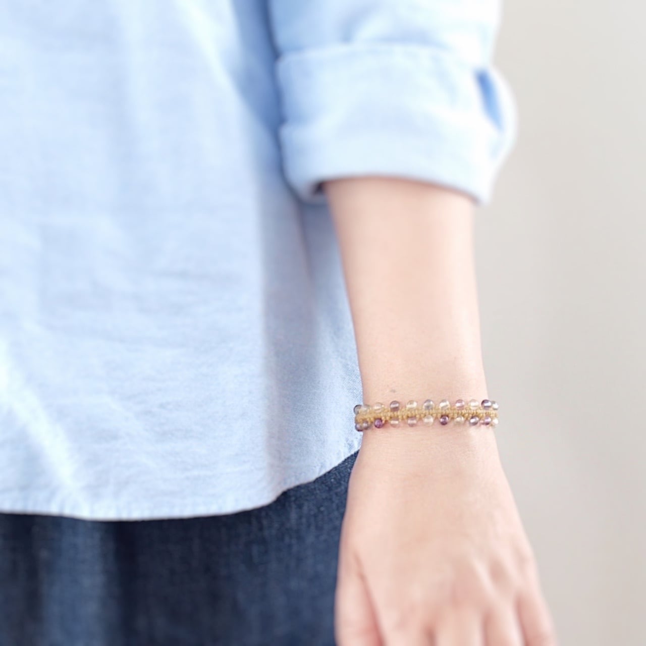 限定】ミックスカラーフローライトふちレースマクラメブレスレット