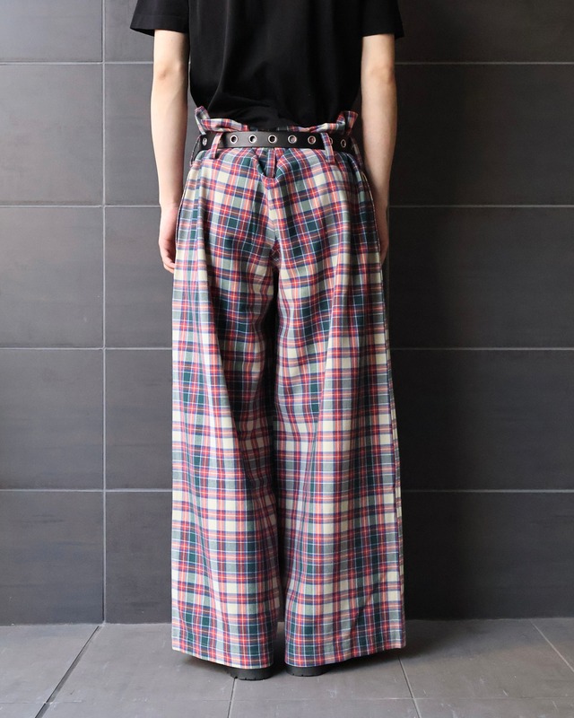 【Y's】check wide straight slacks