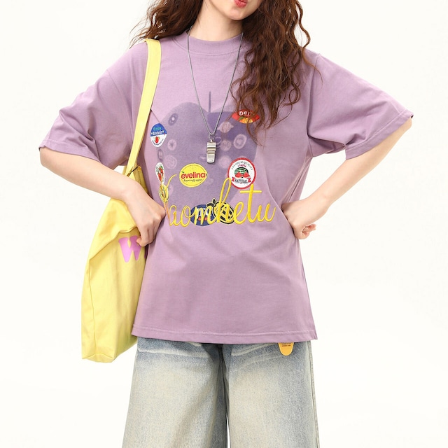 レトロラベルコラージュレタリンググラフィックTシャツ 2col R02489