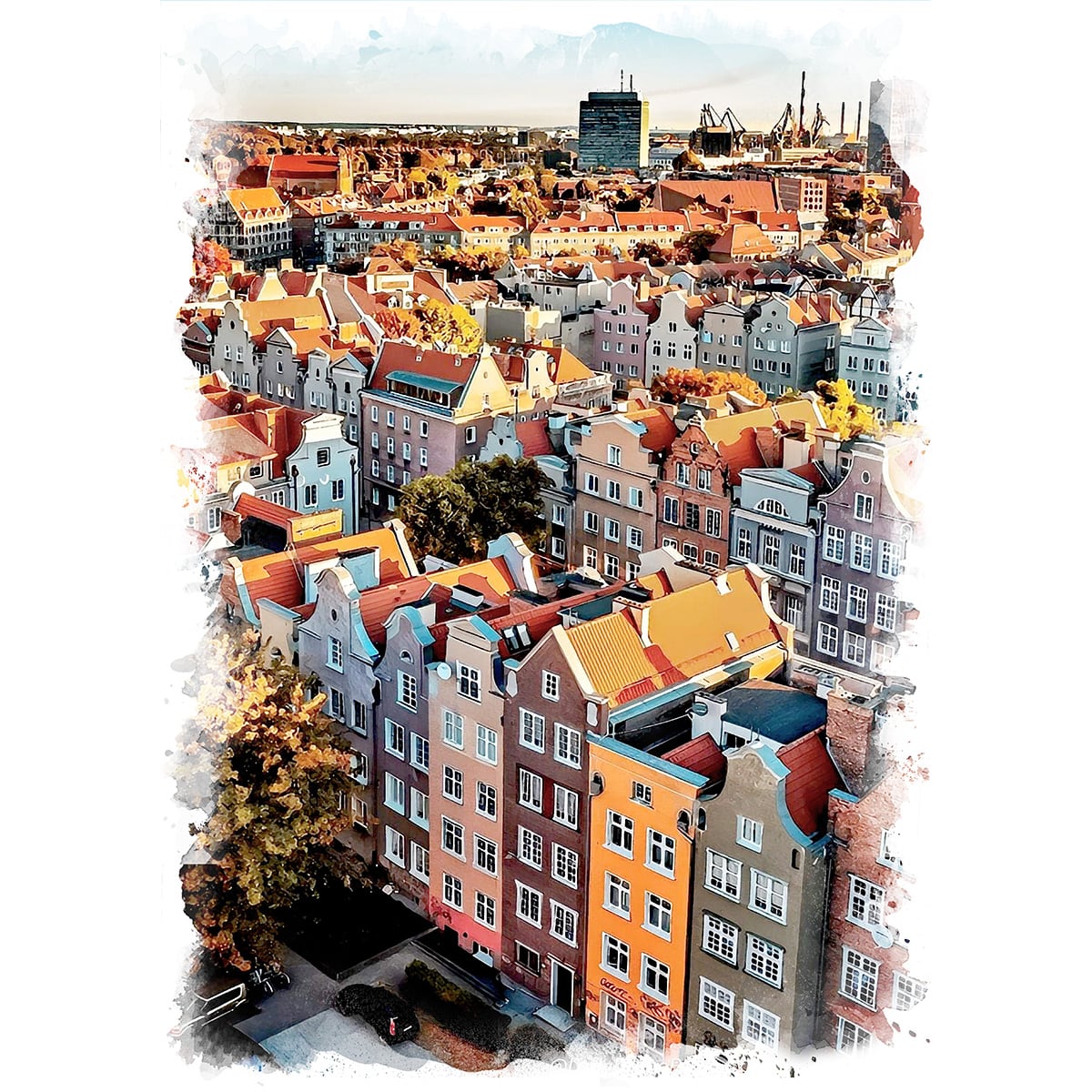 絵画 ポーランド 風景画(街並み) ワルシャワの旧市街 インテリアアート