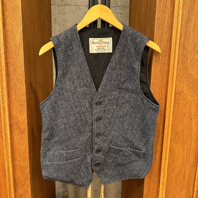 HARRIS TWEED HERRINGBORN WOOL VEST ⓼