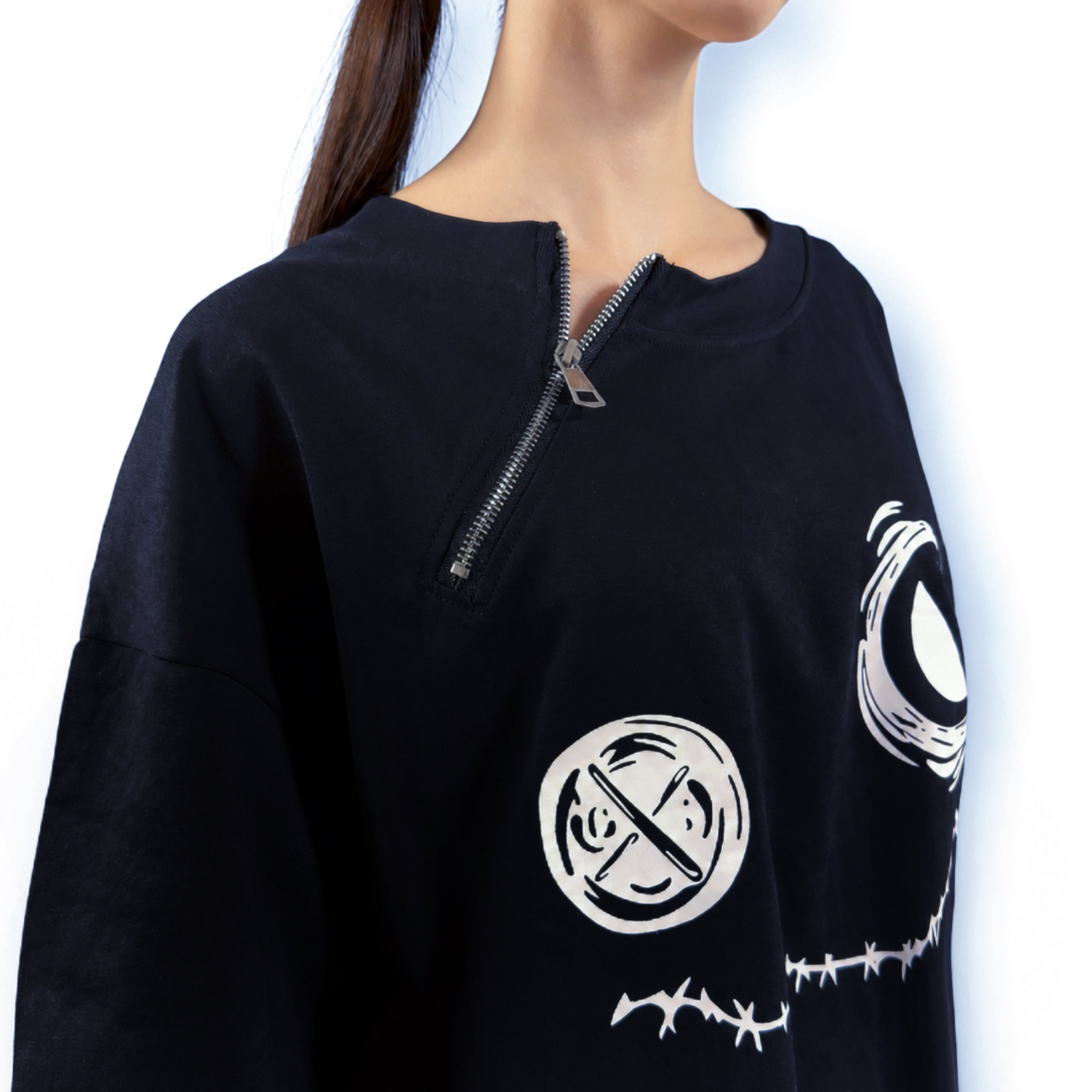 DIAGONAL ZIP FACE BLACK CUTSEW | NIER CLOTHING