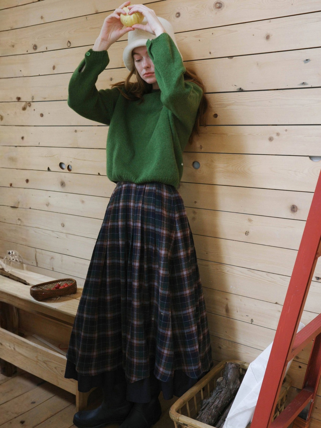 Forêt Tartan Check Wool Volume Skirt F0867