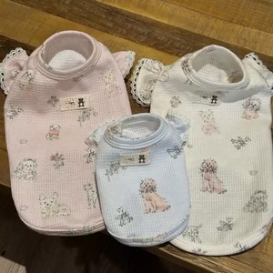 【PET】全3色ワンちゃんデザインフリル袖トップス