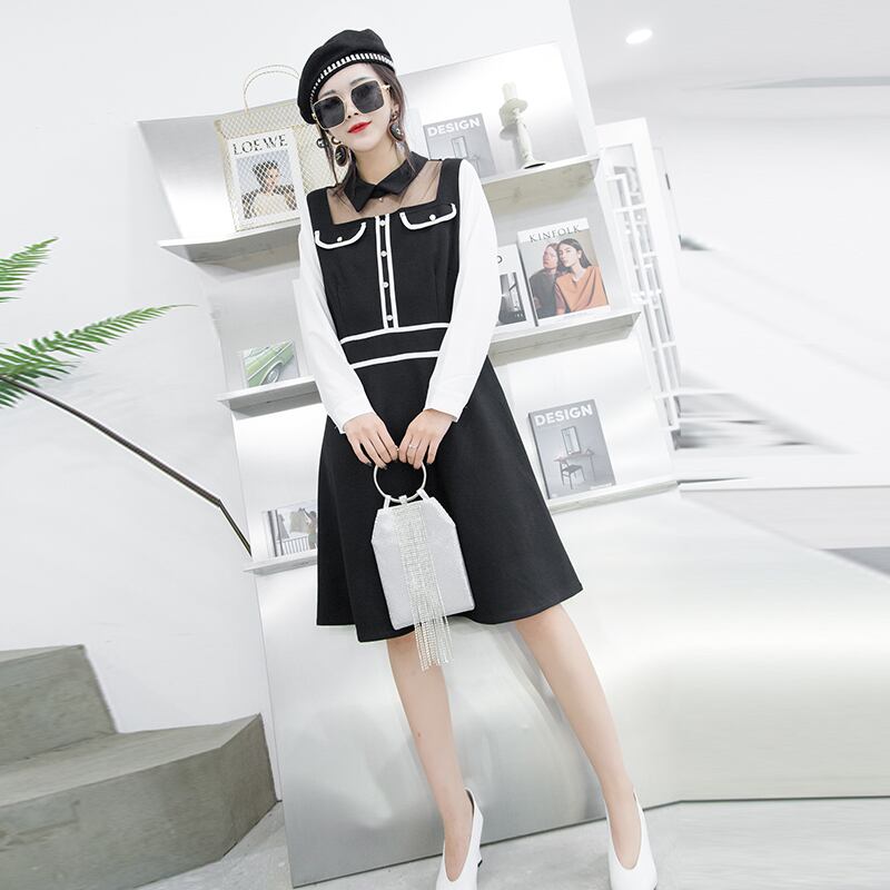 2020新しい女性のドレスプラスサイズ秋脂肪mm年齢削減ウエスト痩身ドレスライト成熟した気質ラペルドレス ミックスインファッション79756895190