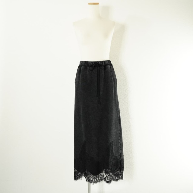AMERI アメリ CHEMICAL OVERDYE LACE SWEAT SKIRT ケミカル染め レース スウェット スカート ロング ブラック 黒