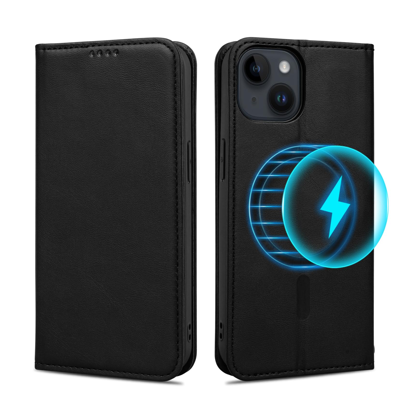 Rssviss iPhone 15 用 ケース 手帳型 MagSafe対応 アイフォン 15 マグネット付き 6.1 inch ブラック W1M
