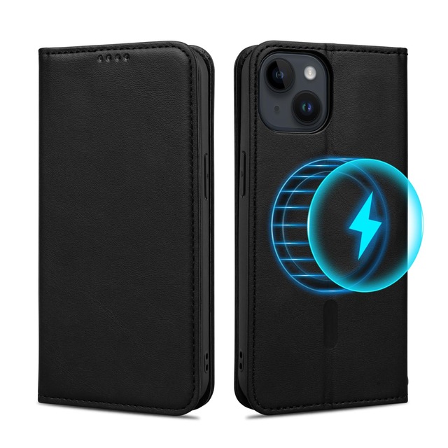 Rssviss iPhone 15 用 ケース 手帳型 MagSafe対応 アイフォン 15 マグネット付き 6.1 inch ブラック W1M