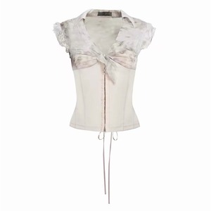 [Flowers birds Market] silk embroidered V-neck lace bra top