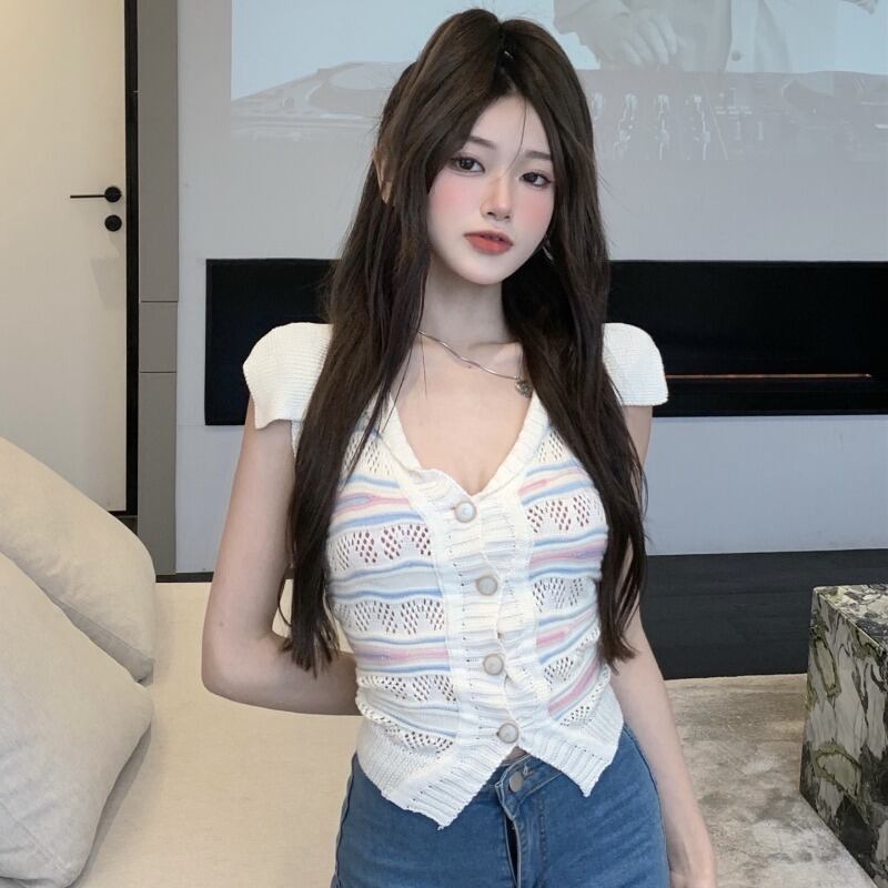 スタンダードスタイルVネックセーター カラーノースリーブトップス レディース レトロ ハンチェンe93176290373