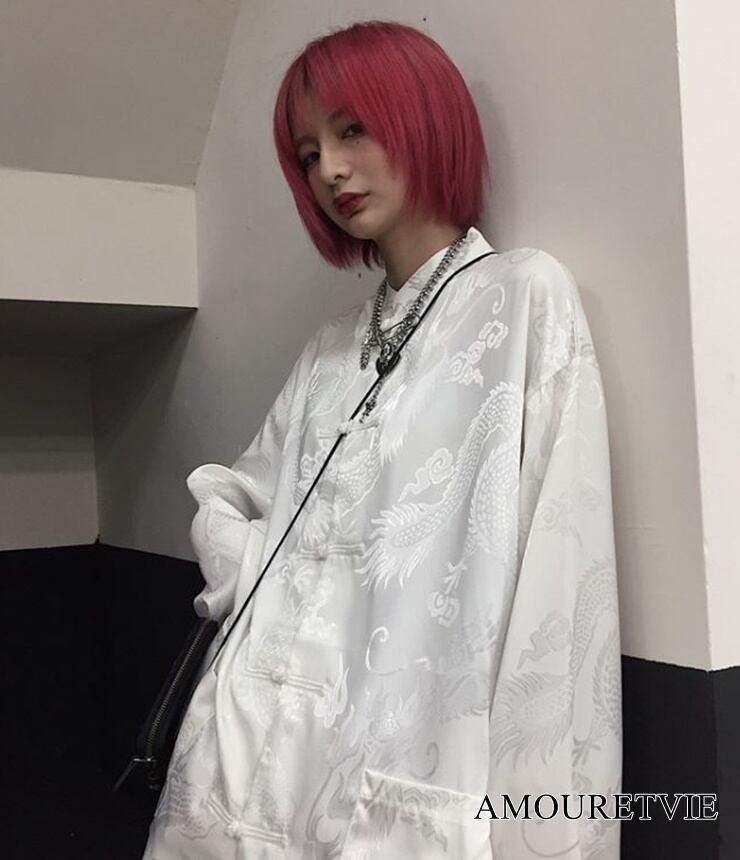 シャツ ブラウス チャイナドレス風 チュニック 中国 香港 風 白 黒 レトロ ピープス オルチャン 韓国ファッション 900 Amouretvie 韓国系 モード系 個性的ファッションの通販サイト