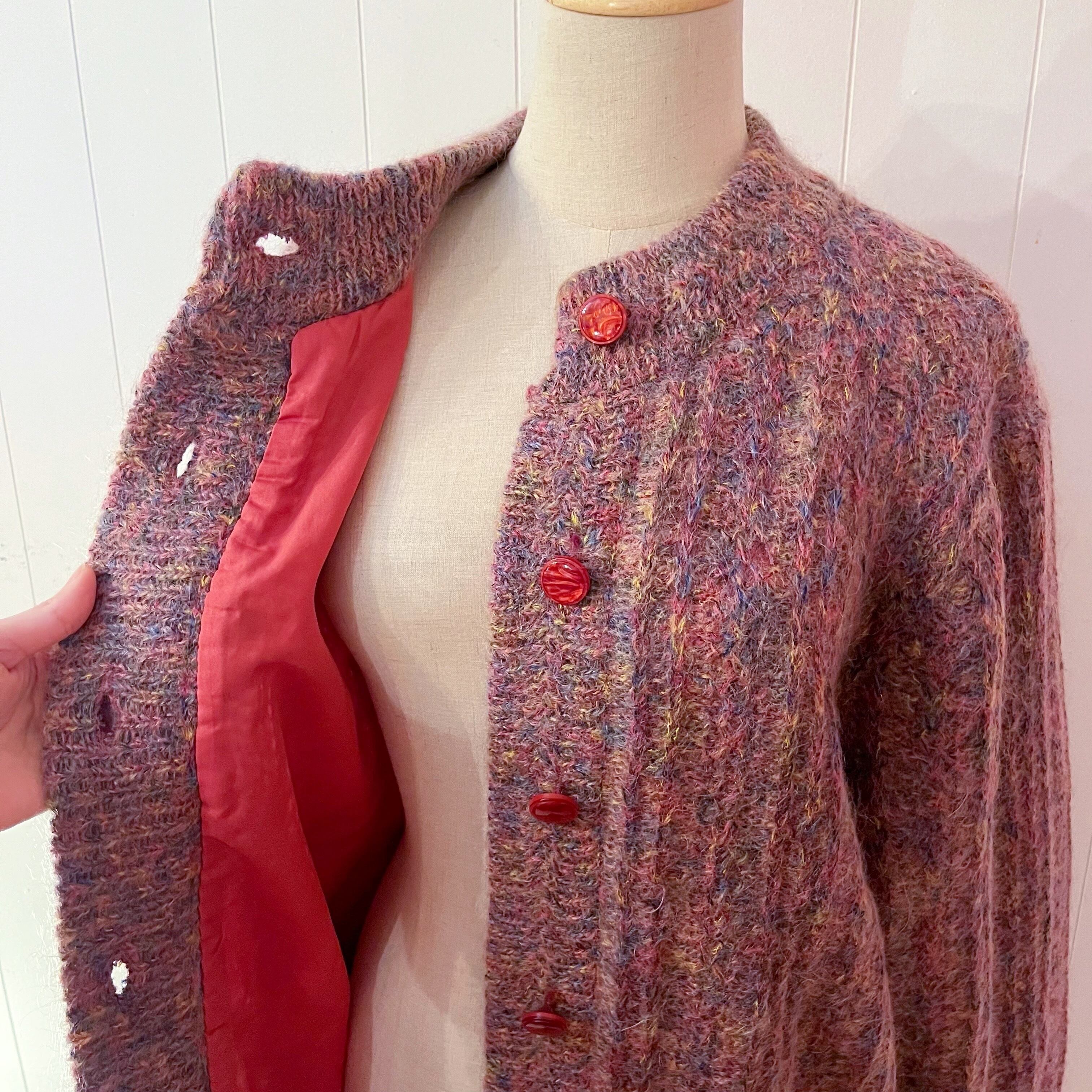 pink mix yarn liner knit cardigan