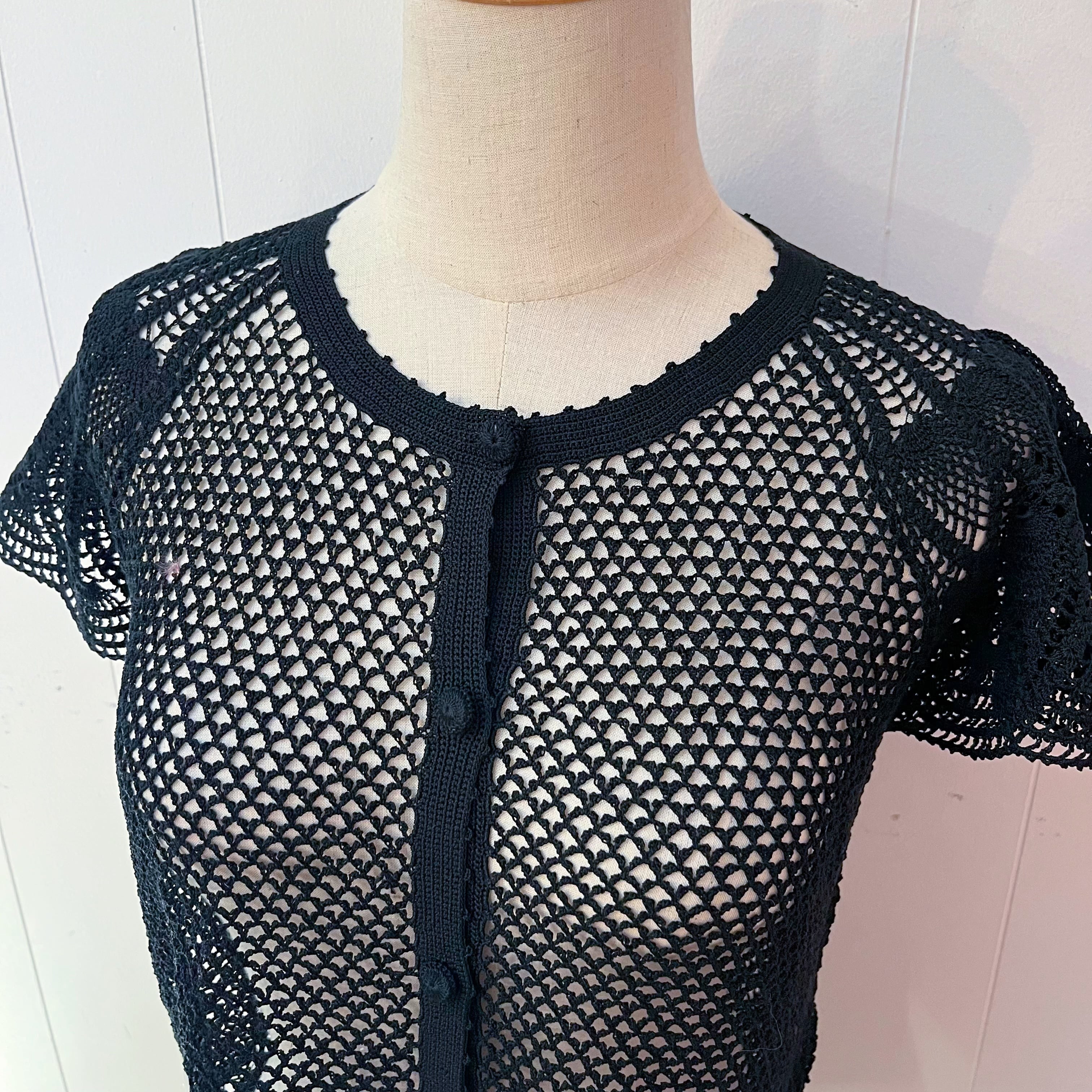 black cotton mesh knit cardigan