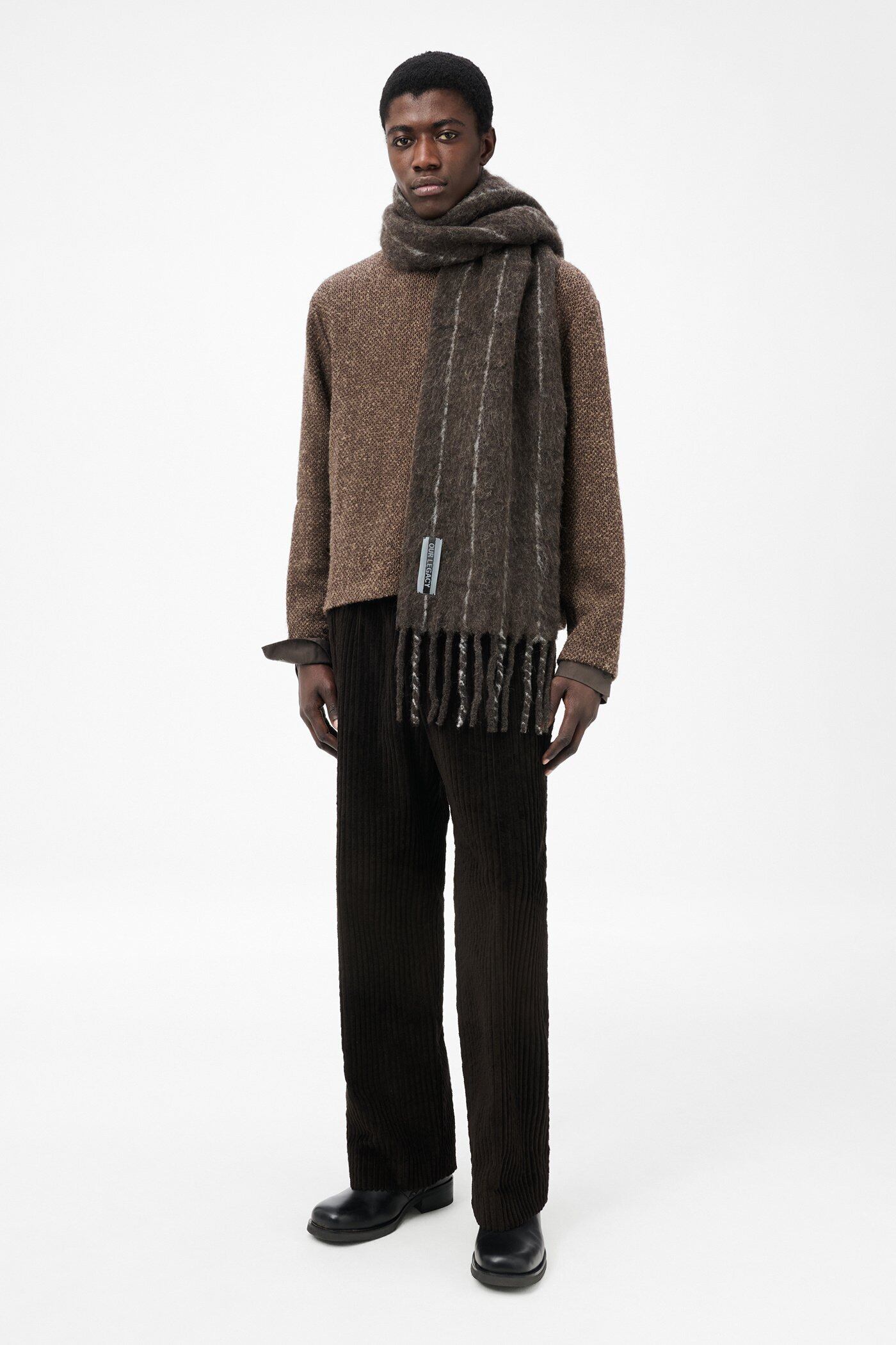 OUR LEGACY ESTATE SCARF Brown Pinstripe Fuzzy Alpaca A4258EBR