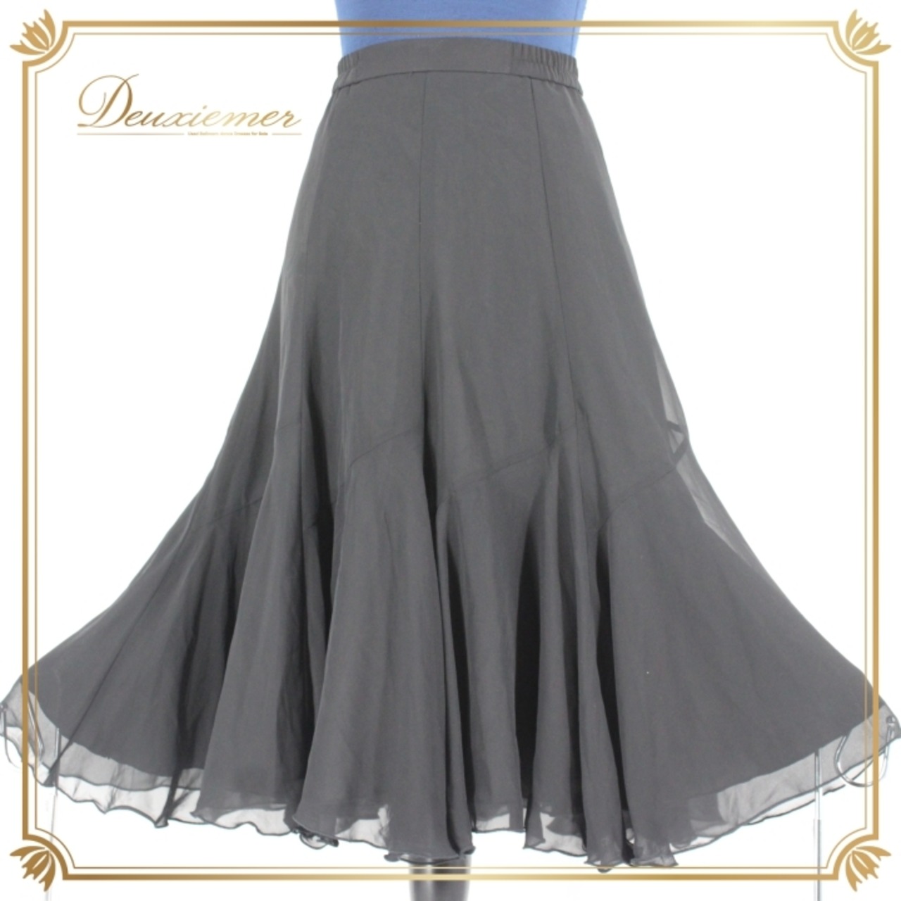 社交ダンス 衣装 スタンダード スカート レッスンウェア 女性用 レディース オールシーズン 黒 U:NA ユーナ 無地 ブラック系 シンプル 練習着 ポリエステル素材 ファスナー仕様 若干伸縮性 有り 総丈68cm ウエスト30cm ブラック スカート