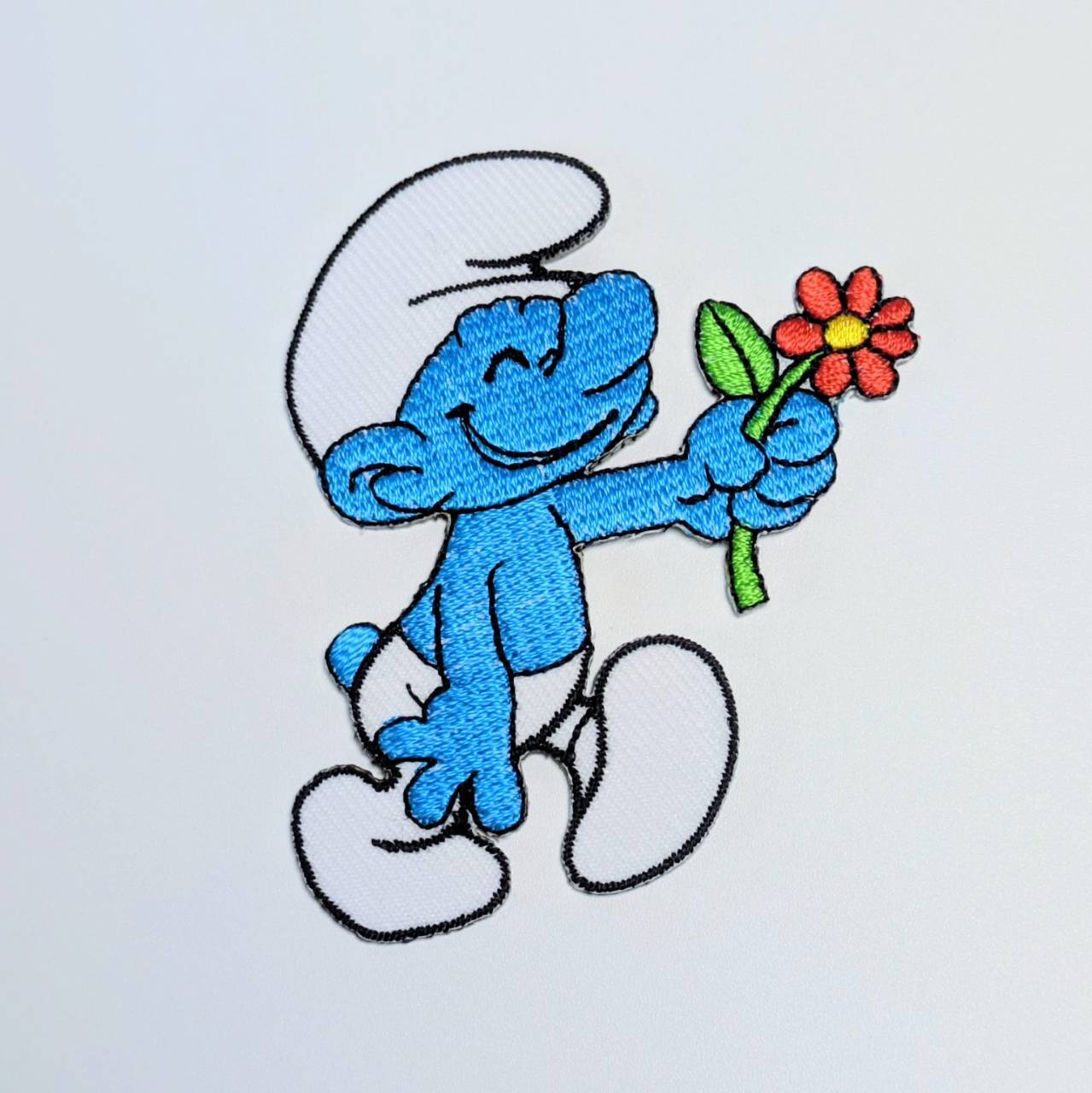 送料無料! ★刺繍アイロンワッペン★【 Smurf ( スマーフ ) 】お花 〚アメリカン雑貨 アメトイ〛