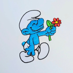 送料無料! ★刺繍アイロンワッペン★【 Smurf ( スマーフ ) 】お花 〚アメリカン雑貨 アメトイ〛