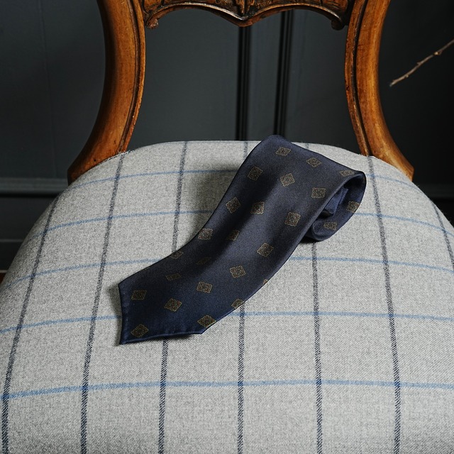 5-Fold Printed Silk Tie Navy