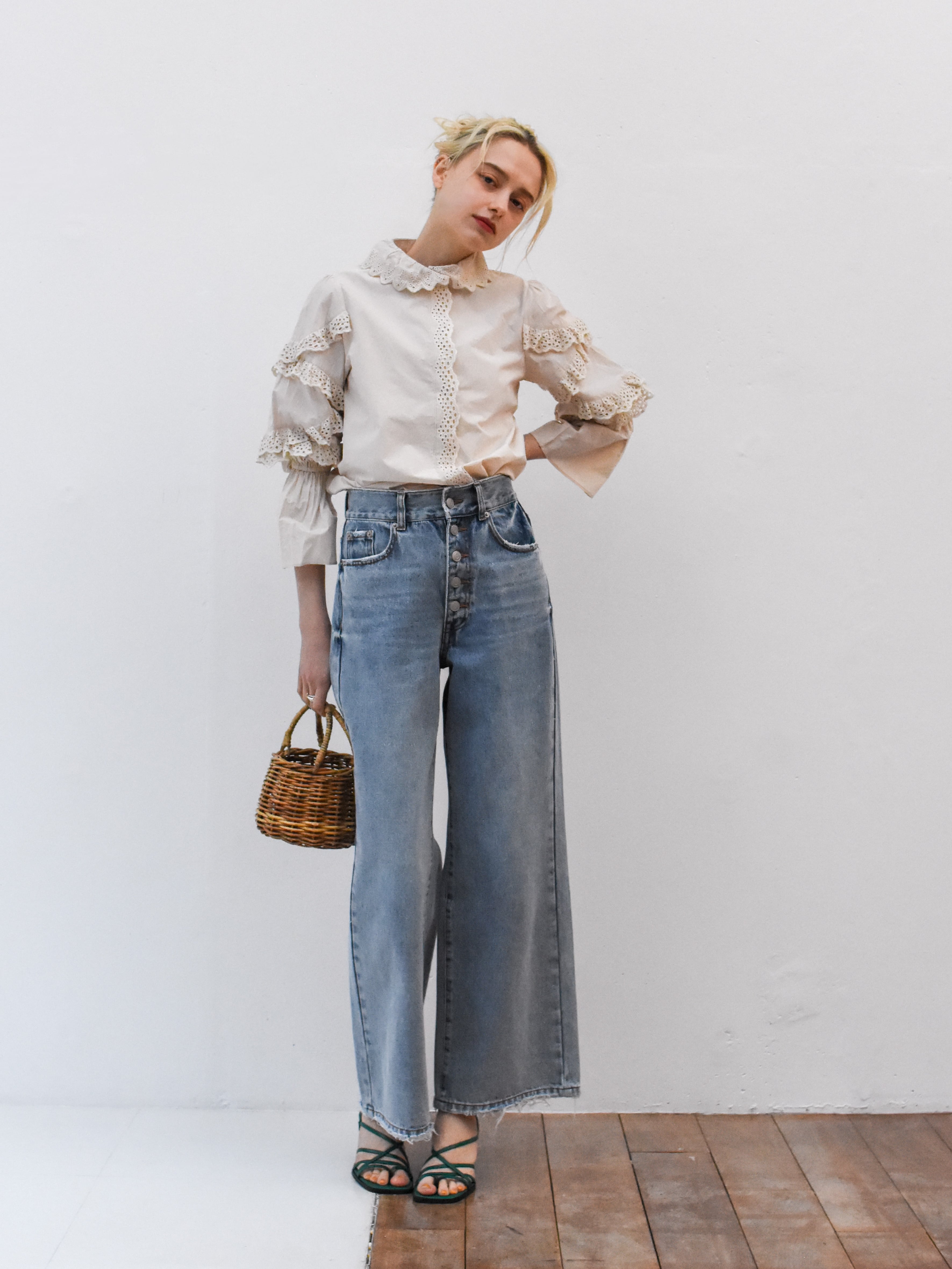 cotton lace blouse（pink beige） Caraサイズ