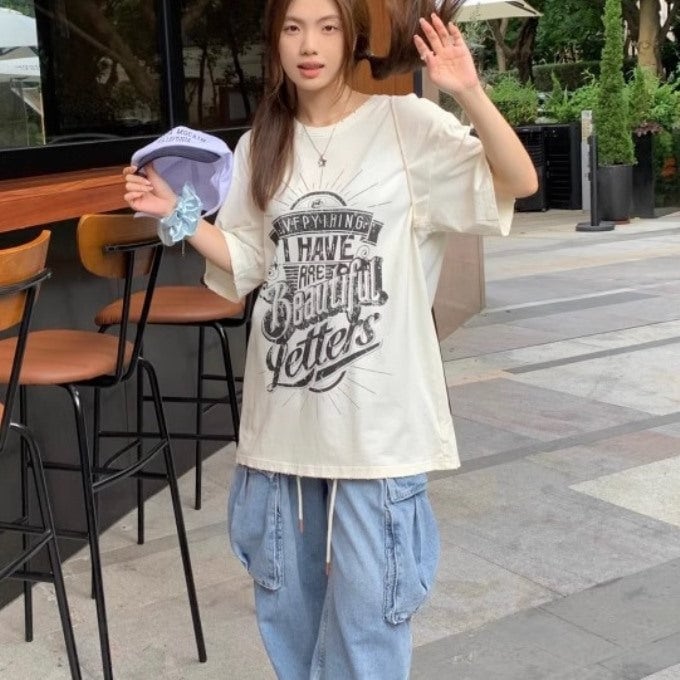 グラフィック ビッグTシャツ レディース 韓国 ファッション ロゴ